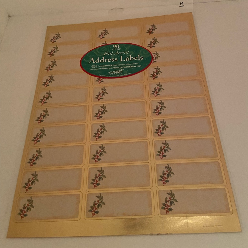 Vintage Gartner Foil Accent Address Labels Christmas 90 Count